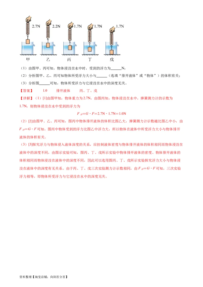 专题10浮力10.1浮力（教师版）_8、物理总复习_2024年中考复习资料_专项复习资料_完三年（2021&mdash;2023）中考真题分项精编（全国通用）_教师版（含答案解析，目录与学生版一致）