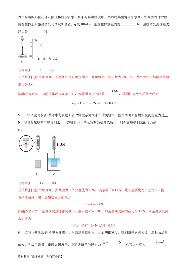 专题10浮力10.1浮力（教师版）_8、物理总复习_2024年中考复习资料_专项复习资料_完三年（2021&mdash;2023）中考真题分项精编（全国通用）_教师版（含答案解析，目录与学生版一致）