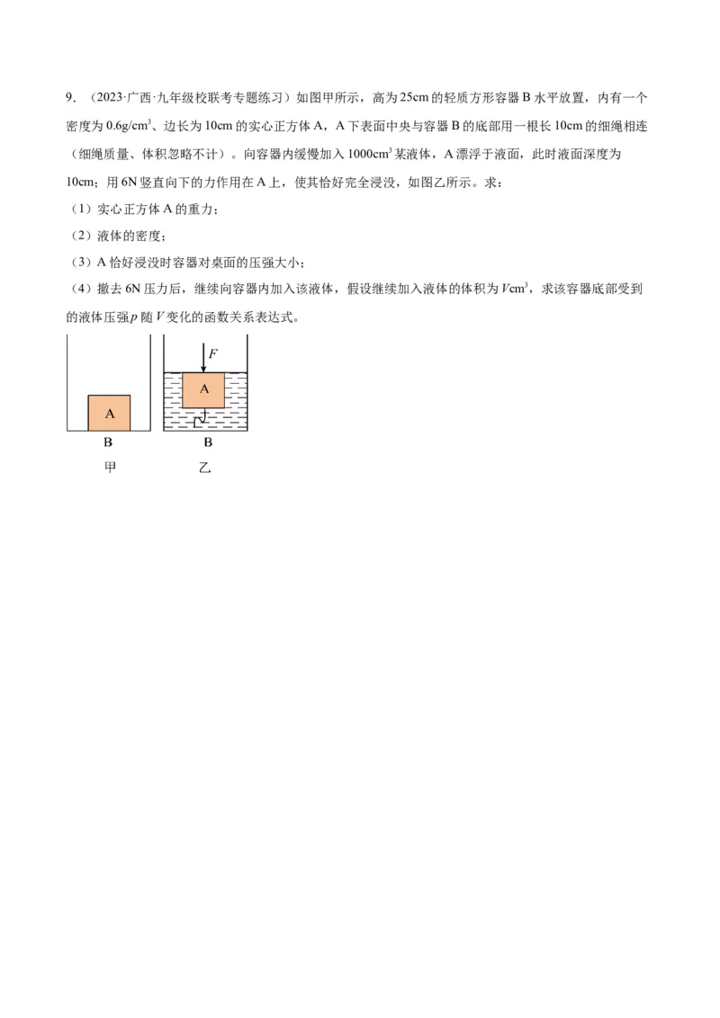 专题16压强与浮力的综合（原卷版）_8、物理总复习_2024年中考复习资料_一轮复习_完备战2024年中考物理一轮复习考点帮（全国通用）
