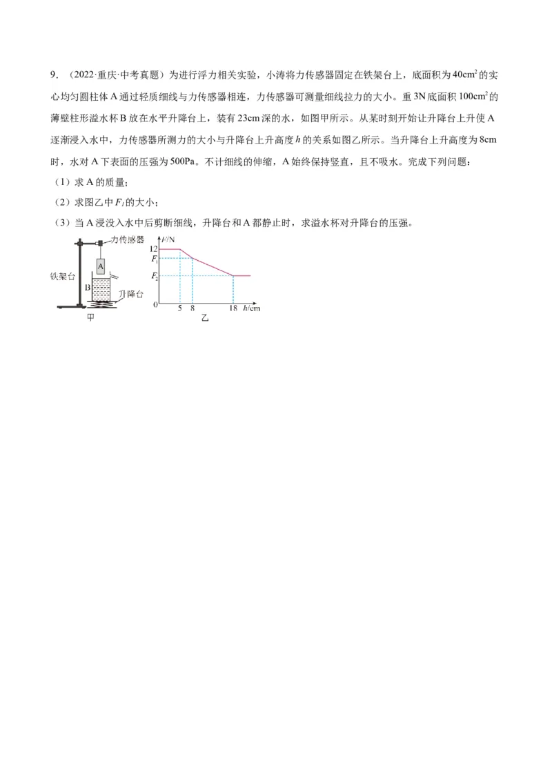 专题16压强与浮力的综合（原卷版）_8、物理总复习_2024年中考复习资料_一轮复习_完备战2024年中考物理一轮复习考点帮（全国通用）