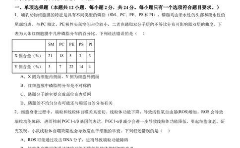 黄金卷04（原卷版）_2024年新高考资料_4.2024高考模拟预测试卷_赢在高考&middot;黄金8卷备战2024年高考生物模拟卷（湖南专用）31263208