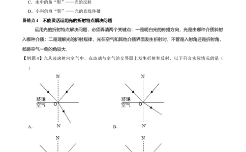 专题5光现象易错点（原卷版）_8、物理总复习_8.中考物理总复习_2022年中考复习资料_2022年中考物理二轮复习易错考点精讲精练（人教版）