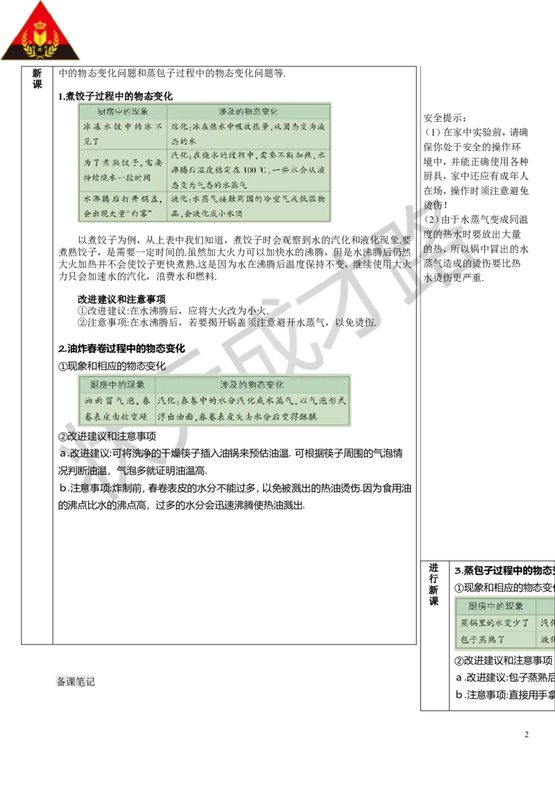 第5节跨学科实践：探索厨房中的物态变化问题_初物_八年级上下册+九年级全一册物理_八年级物理上册_全套教学资源_课件教案3_教案_第三章物态变化