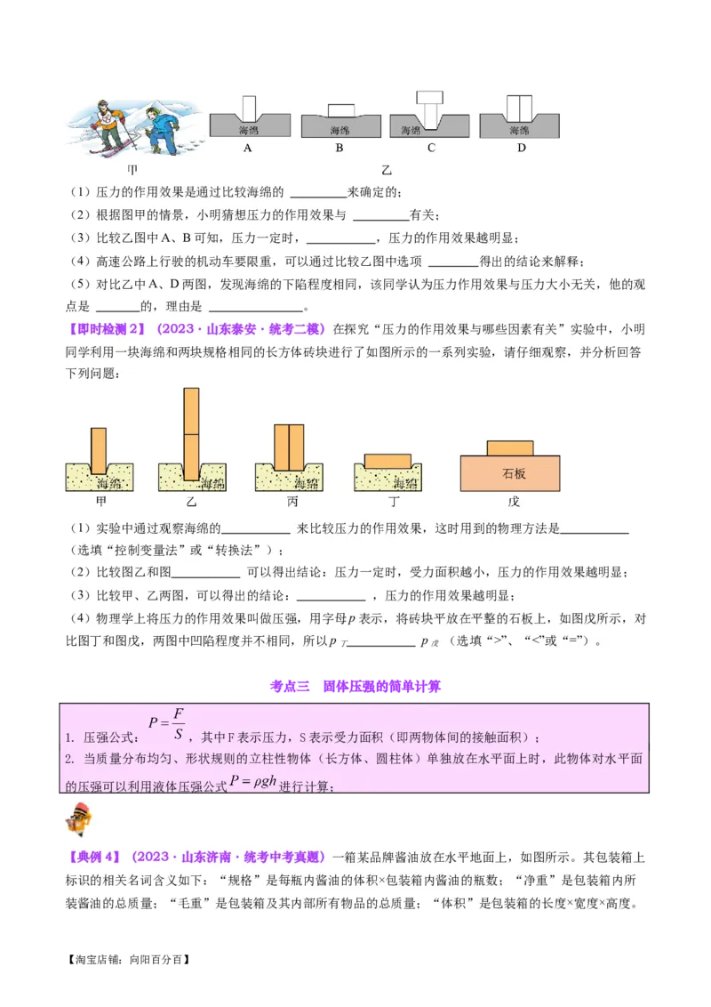 专题10压力与压强（原卷版）_8、物理总复习_2024年中考复习资料_一轮复习_完备战2024年中考物理一轮复习考点帮（全国通用）
