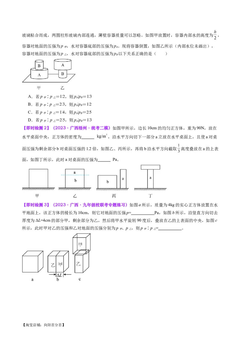 专题10压力与压强（原卷版）_8、物理总复习_2024年中考复习资料_一轮复习_完备战2024年中考物理一轮复习考点帮（全国通用）