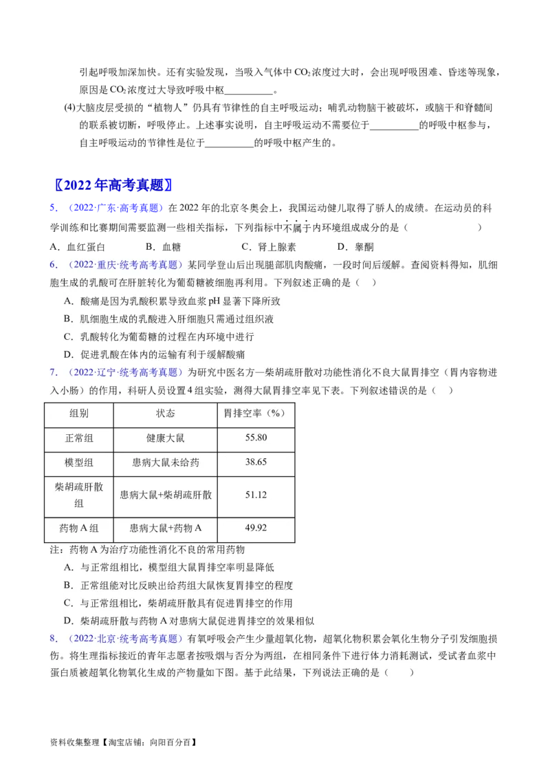 专题13内环境及其稳态-学易金卷：五年（2019-2023）高考生物真题分项汇编（全国通用）（原卷版）_通用版（老高考）复习资料_2024年复习资料