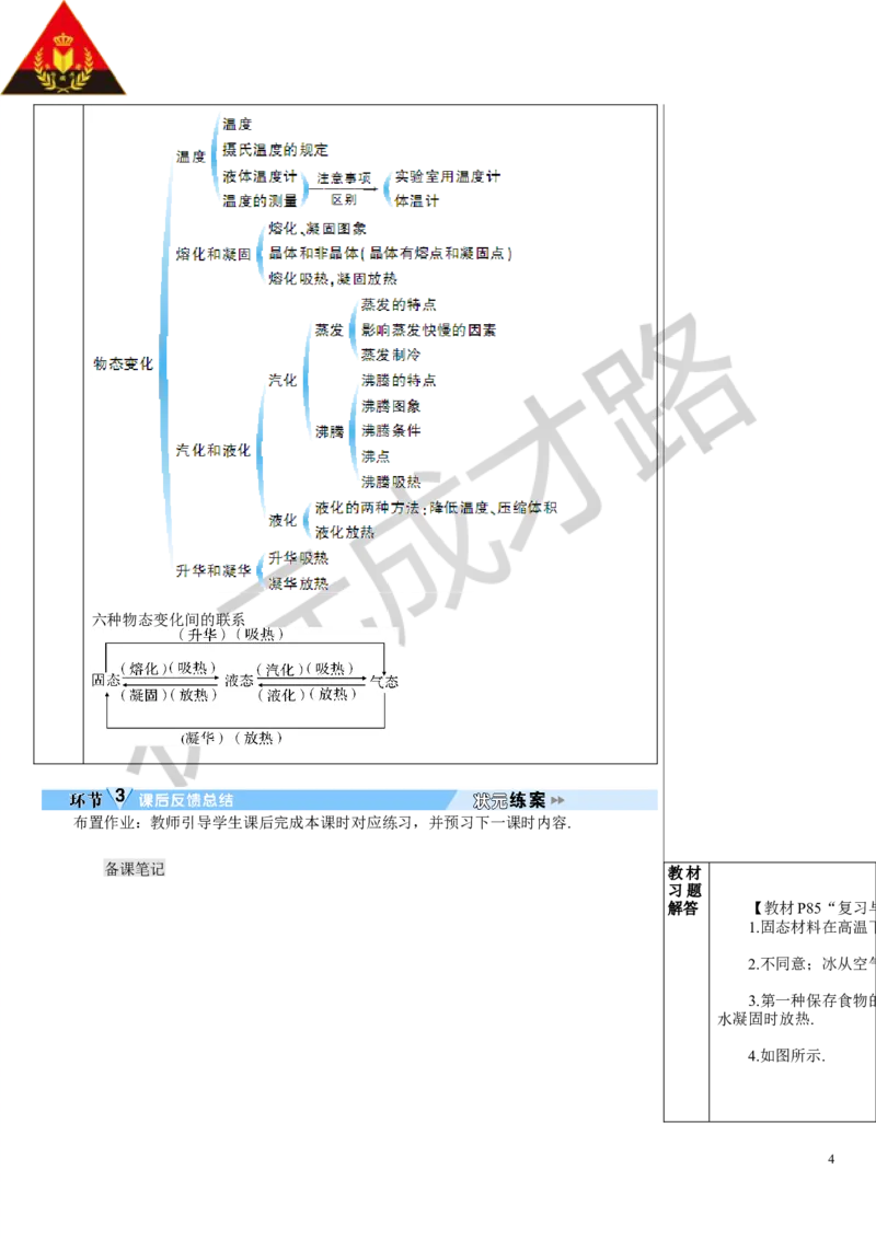 本章复习和总结_初物_八年级上下册+九年级全一册物理_八年级物理上册_全套教学资源_课件教案3_教案_第三章物态变化
