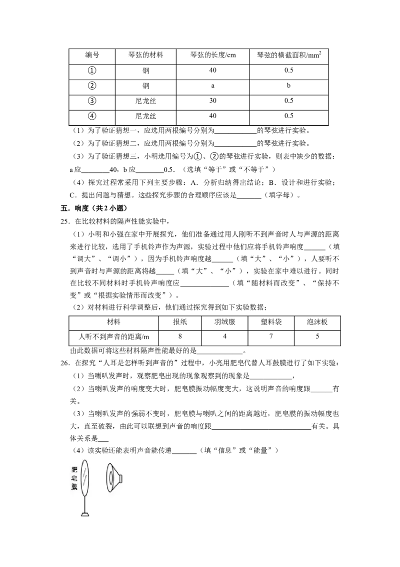 专题04《声音的特性与利用》压轴培优题型训练七大题型（原卷版）_初物_八年级上下册+九年级全一册物理_八年级物理上册_压轴题训练