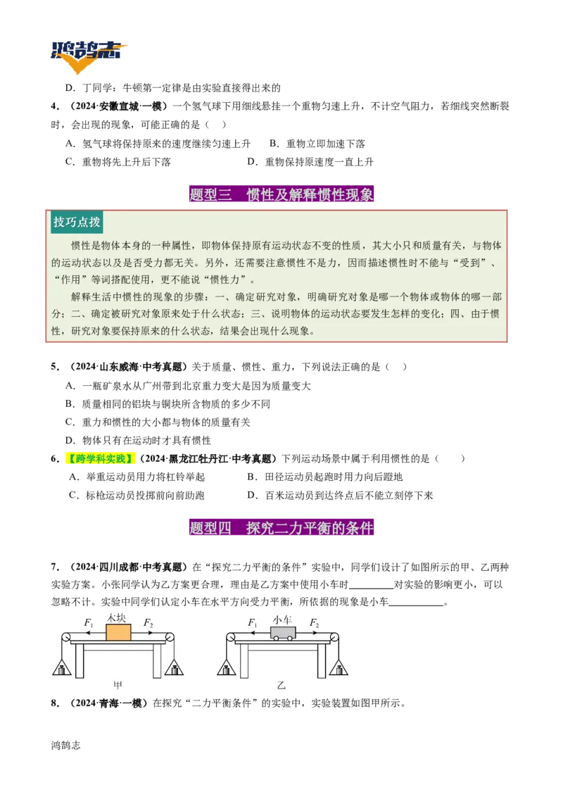 专题09运动和力（讲义）（原卷版）_8、物理总复习_《2025年中考复习讲义》物理