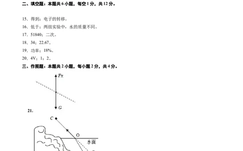 物理（福建卷）（参考答案及评分标准）_8、物理总复习_2024中考模拟题物理_一模_物理（福建卷）-2024年中考第一次模拟考试