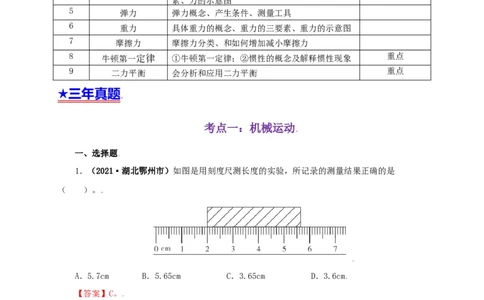 专题07机械运动运动和力（解析版）_8、物理总复习_8.中考物理总复习_2022年中考复习资料_三年（2019-2021）中考真题物理分项汇编（全国通用）