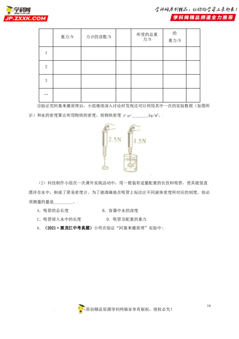 专题09浮力及其应用（原卷版）_8、物理总复习_8.中考物理总复习_2022年中考复习资料_三年（2019-2021）中考真题物理分项汇编（全国通用）