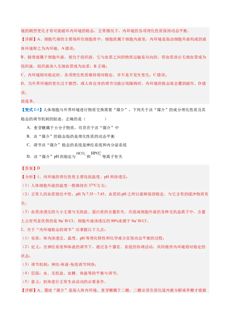 专题13内环境与体液调节（8大题型）（解析版）_2025年新高考资料_一轮复习_备战2025年高考生物一轮复习题型全覆盖（新高考通用）