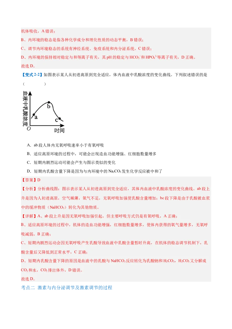 专题13内环境与体液调节（8大题型）（解析版）_2025年新高考资料_一轮复习_备战2025年高考生物一轮复习题型全覆盖（新高考通用）
