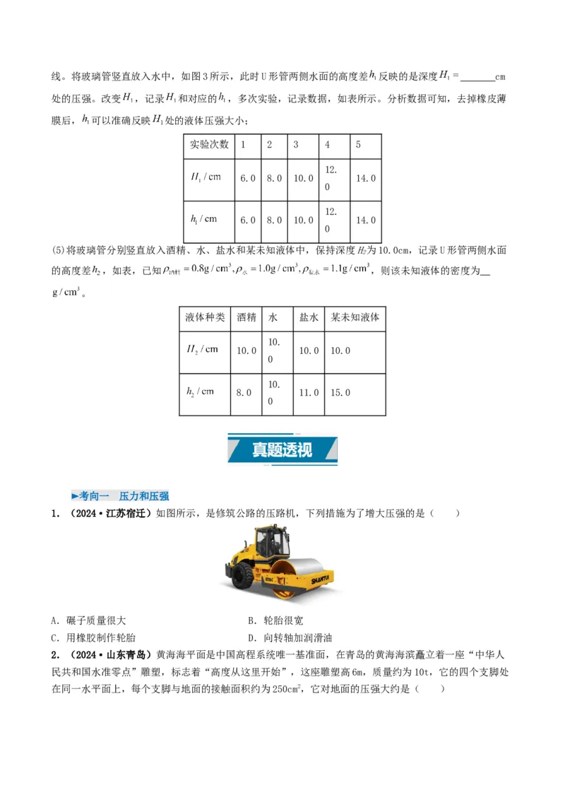 专题09压强（考情聚焦+中考新考法+真题透视4大考向+新题特训）（原卷版）_8、物理总复习_2025年中考复习资料_备战2025年中考物理真题题源讲义（全国通用）
