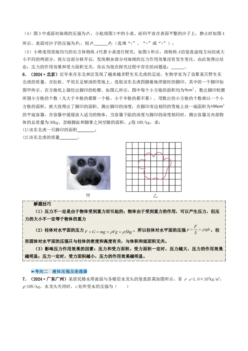专题09压强（考情聚焦+中考新考法+真题透视4大考向+新题特训）（原卷版）_8、物理总复习_2025年中考复习资料_备战2025年中考物理真题题源讲义（全国通用）