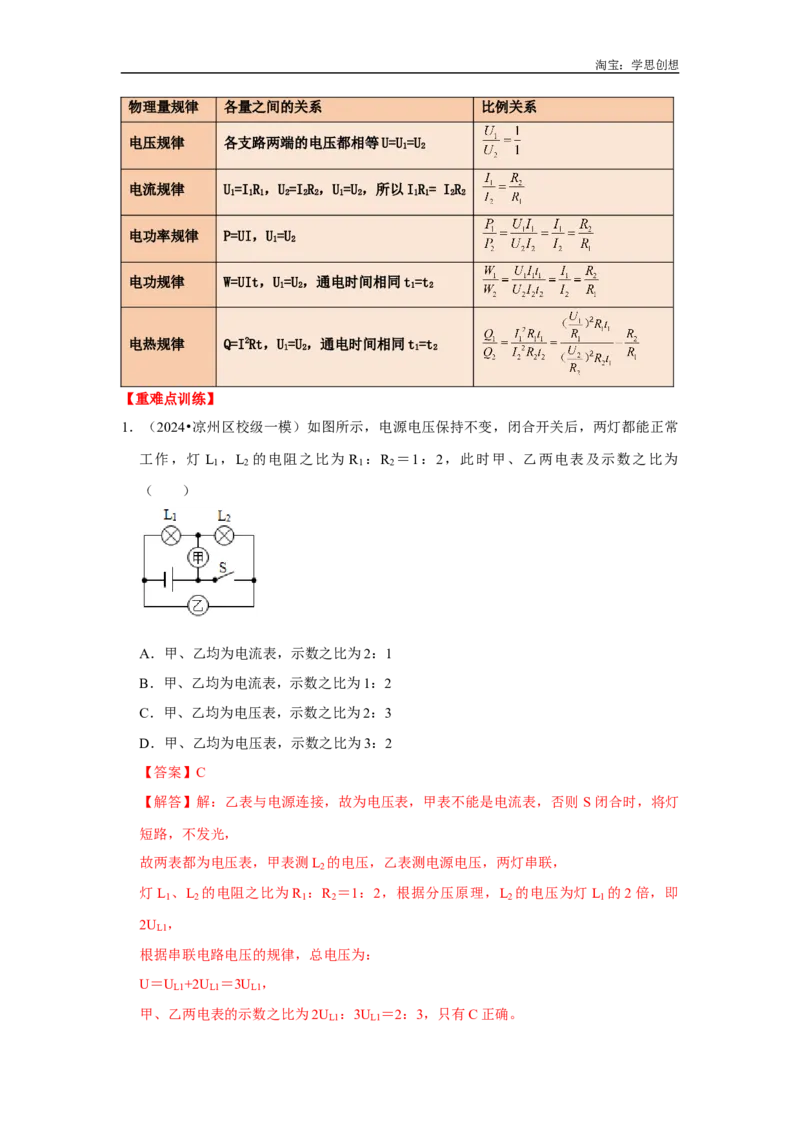 专题22电学比例与图像问题（教师版）备考2025年中考物理重难点讲解与训练_初物_2025中考物理重难点归纳专题训练易错训练题压轴特训复习word素材