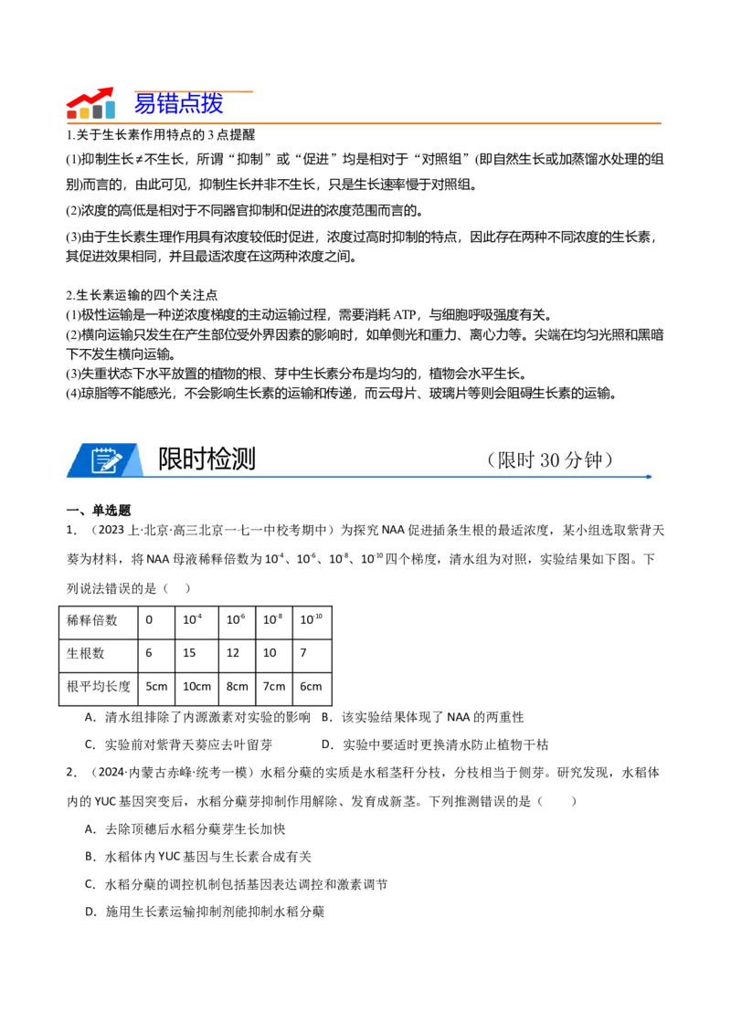 专题08植物生命活动调节（原卷版）_新高考复习资料_2024年新高考复习资料_❤专项复习资料_2024年高考生物热点&middot;重点&middot;难点专练（新高考专用）