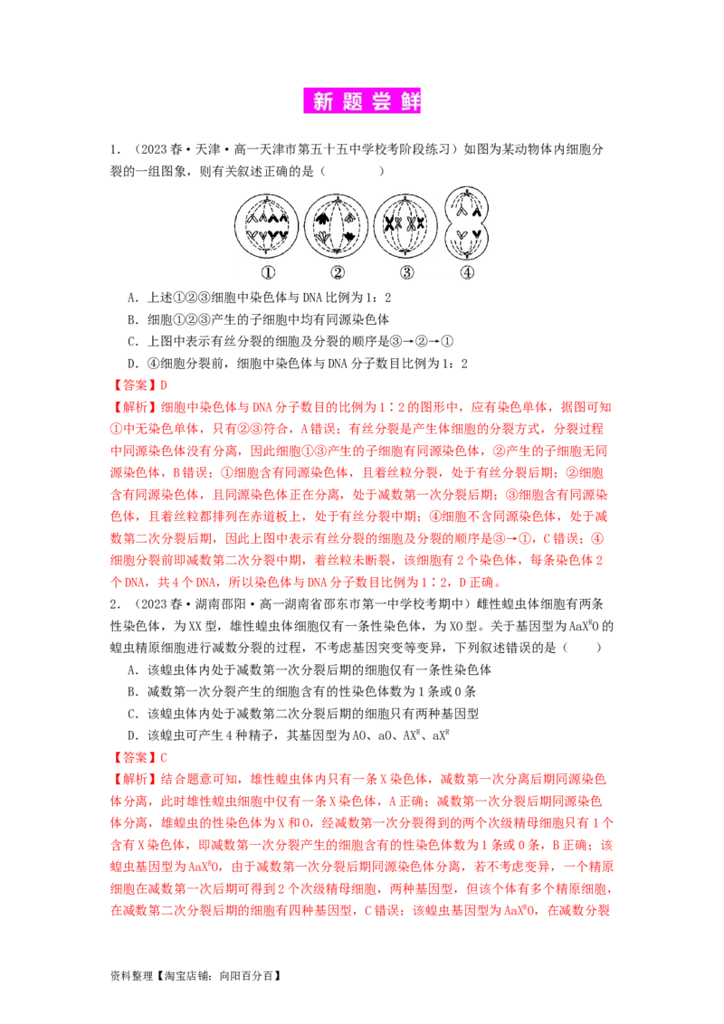 专题10细胞的增殖（解析版）_通用版（老高考）复习资料_2024年复习资料_完备战2024年高考生物一轮复习抢分特训（全国通用）_教师版（含答案解析）