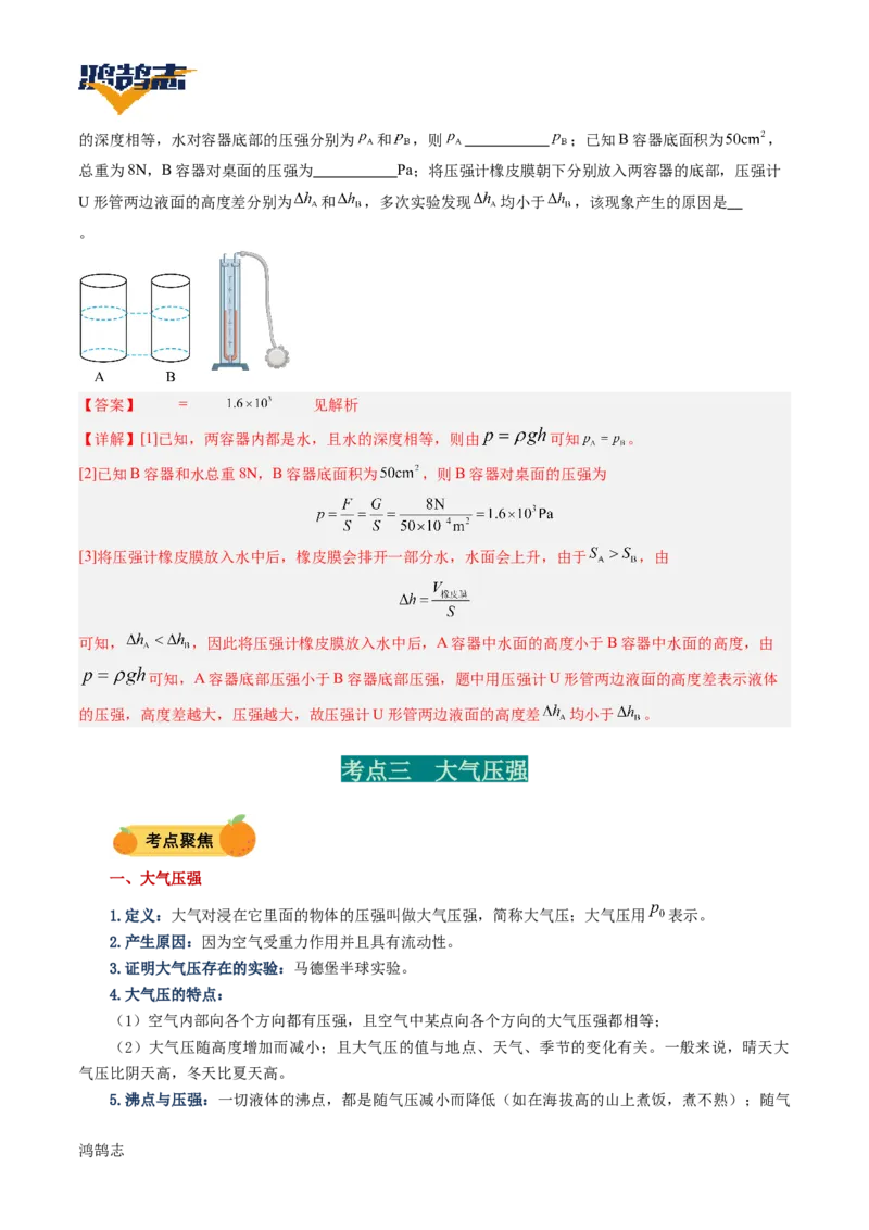 专题10压强（讲义）（解析版）_8、物理总复习_《2025年中考复习讲义》物理