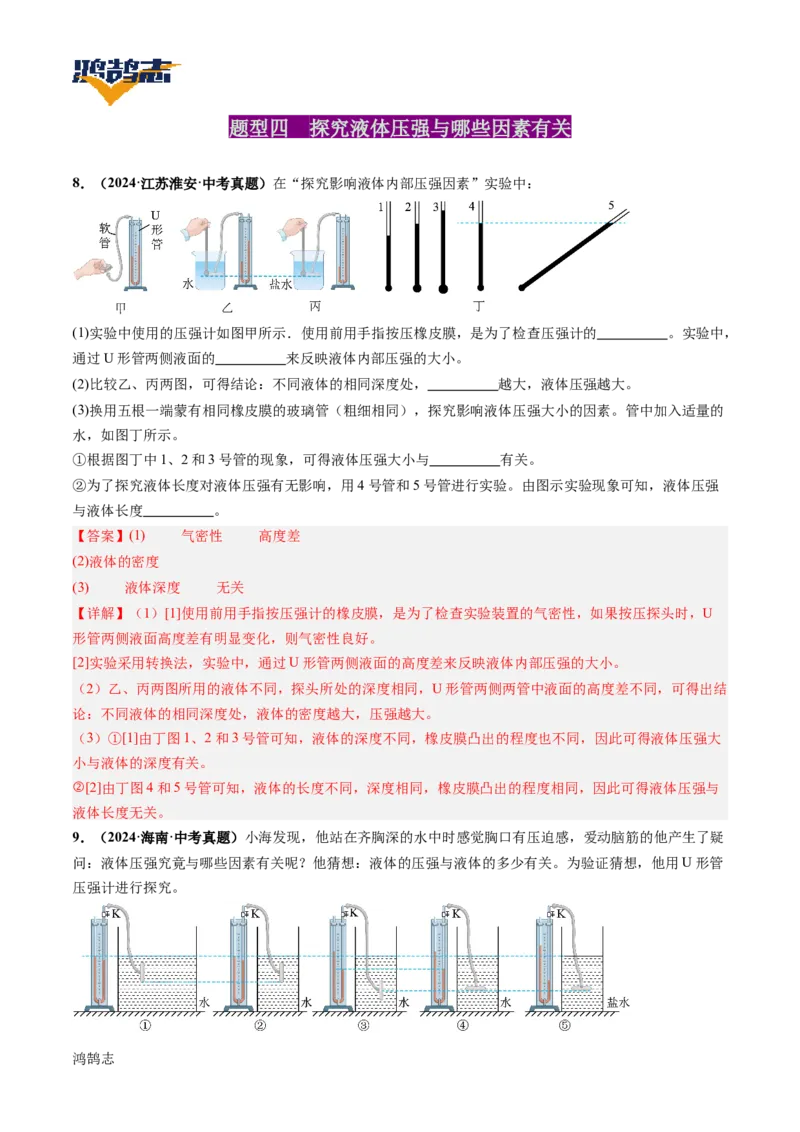 专题10压强（讲义）（解析版）_8、物理总复习_《2025年中考复习讲义》物理