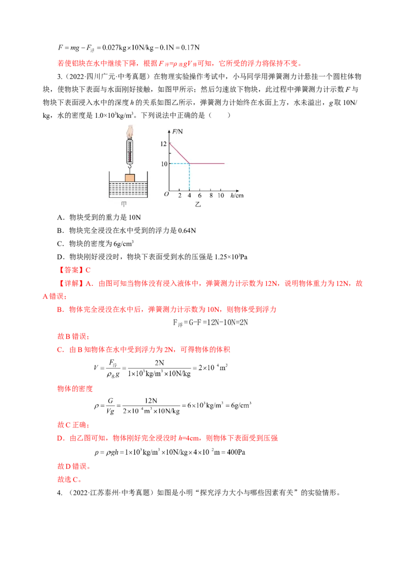 专题07浮力（讲练）解析版_8、物理总复习_8.中考物理总复习_2024年中考复习资料_二轮复习资料_完2024年中考物理二轮复习课件+讲义+练习（全国通用）_模块二（力学）