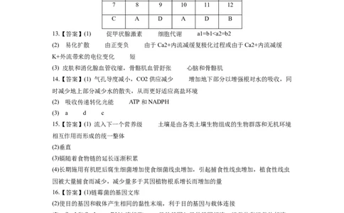 黄金卷07（参考答案）-赢在高考&middot;黄金8卷备战2024年高考生物模拟卷（天津专用）_2024年新高考资料_4.2024高考模拟预测试卷