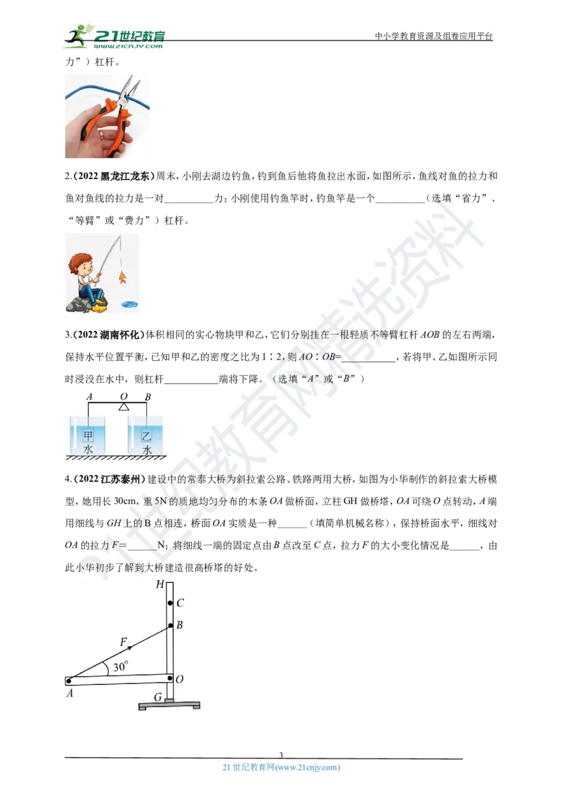 专题13杠杆及其平衡条件应用问题（原卷版）_8、物理总复习_8.中考物理总复习_2023年中考复习资料_专项复习_2023年用小微专题精准练助力中考物理四点问题大突破