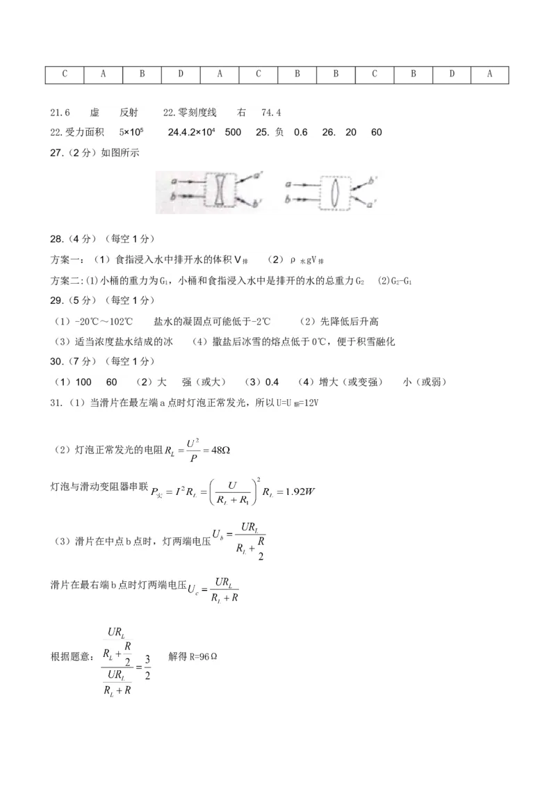 2017山东枣庄物理试卷+答案(word整理版)_山东历年中考真题_山东省历年中考真题2013~2024_初中物理历年真题（2013-2024）
