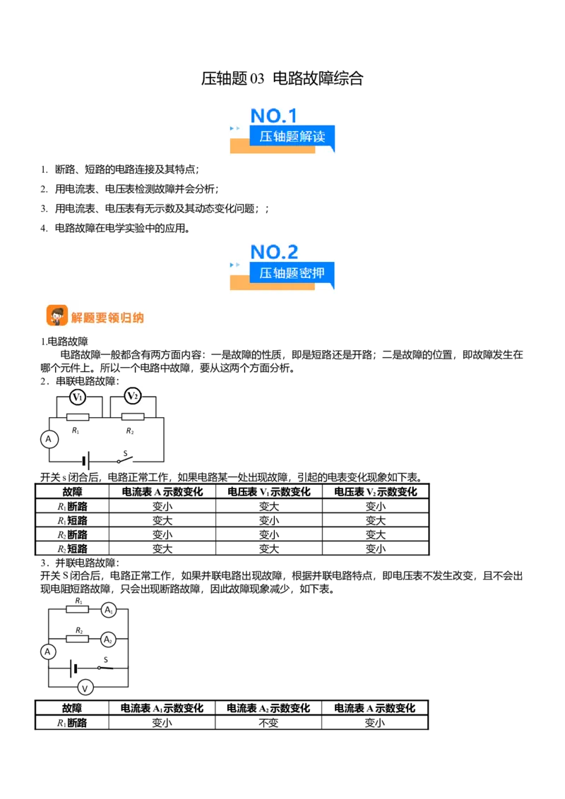 压轴题03电路故障综合（解析版）_8、物理总复习_2024年中考复习资料_三轮复习_2024年中考物理压轴题专项训练（全国通用）