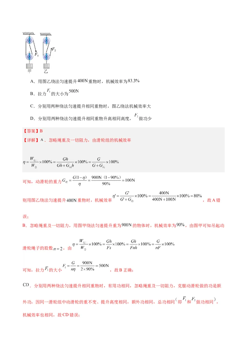 专题19滑轮、斜面和机械效率（解析版）_8、物理总复习_8.中考物理总复习_2024年中考复习资料_一轮复习资料_完备战2024年中考物理一轮复习讲义练习（全国通用）