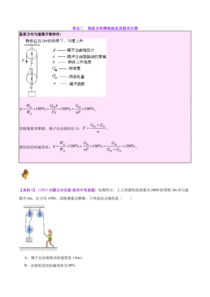 专题19滑轮、斜面和机械效率（解析版）_8、物理总复习_8.中考物理总复习_2024年中考复习资料_一轮复习资料_完备战2024年中考物理一轮复习讲义练习（全国通用）
