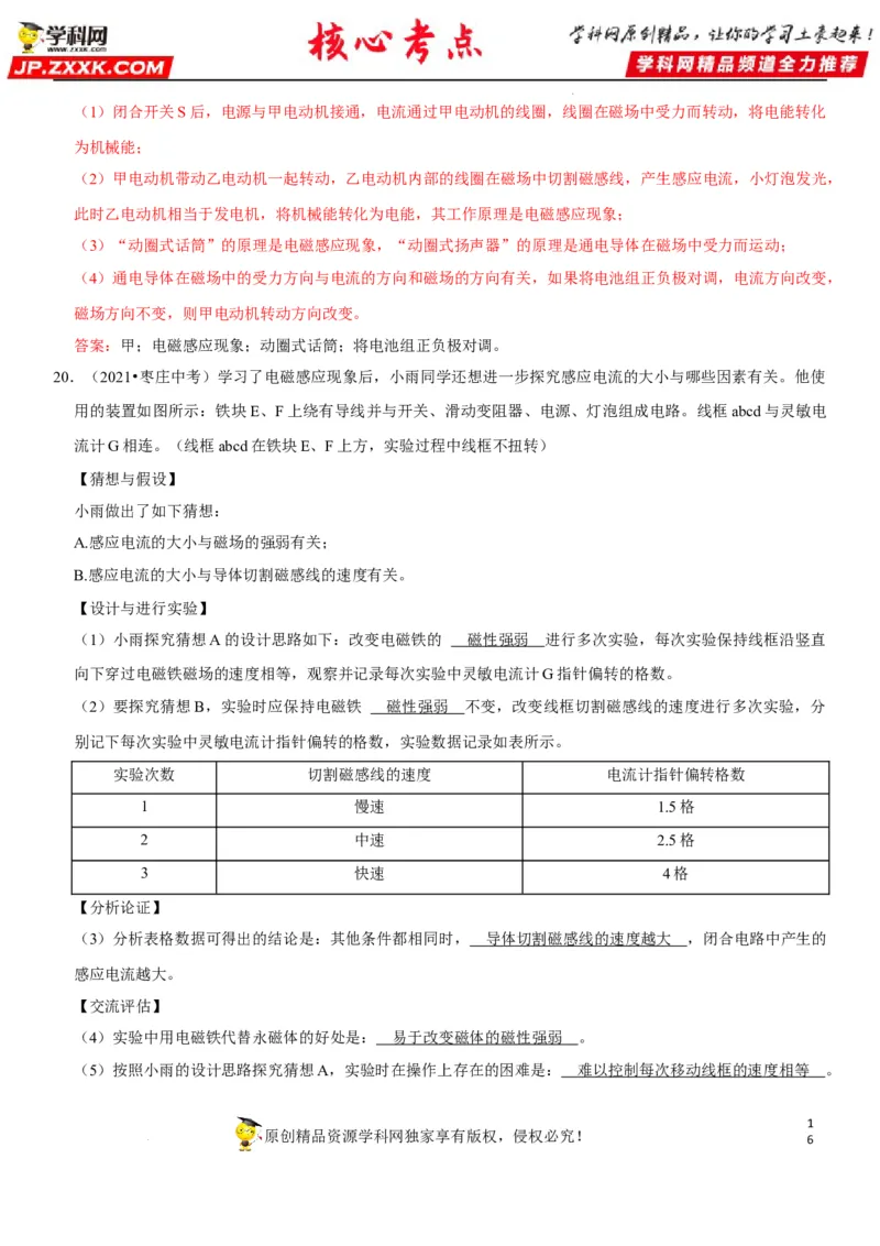 专题38电与磁的转换（解析版）-2022年中考物理二轮专项复习核心考点讲解与必刷题型汇编（全国通用）_8、物理总复习_8.中考物理总复习_2022年中考复习资料