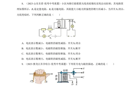 专题19电与磁（真题训练）(原卷版）_8、物理总复习_8.中考物理总复习_2024年中考复习资料_一轮复习资料_完2024年中考物理一轮复习课件+练习_配套练习