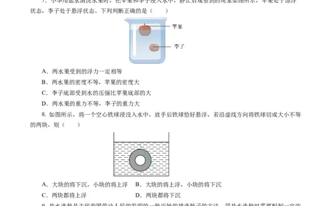 第十章浮力（单元测试）原卷版_初物_八年级上下册+九年级全一册物理_八年级物理下册_单元测试（更新中）