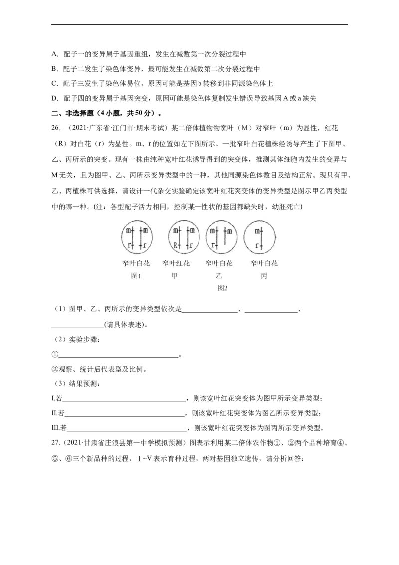 专题10生物的变异和进化（测试卷）-2023年高考生物二轮复习讲练测（全国通用）（原卷版）_通用版（老高考）复习资料_2023年复习资料_二轮复习