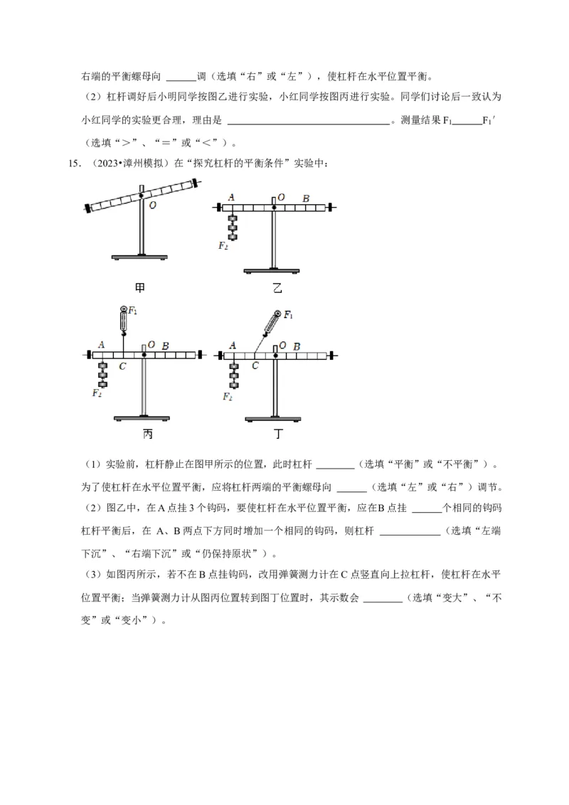 实验12探究杠杆的平衡条件（原卷版）_8、物理总复习_2024年中考复习资料_二轮复习_（讲义+练习）2024年中考物理二轮题型专项复习