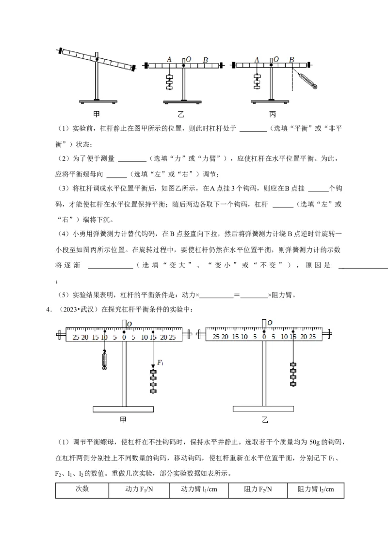 实验12探究杠杆的平衡条件（原卷版）_8、物理总复习_2024年中考复习资料_二轮复习_（讲义+练习）2024年中考物理二轮题型专项复习