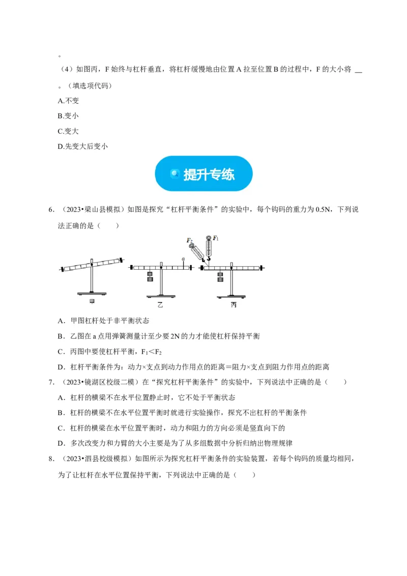 实验12探究杠杆的平衡条件（原卷版）_8、物理总复习_2024年中考复习资料_二轮复习_（讲义+练习）2024年中考物理二轮题型专项复习