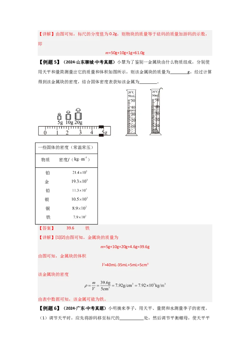第6章质量与密度（知识清单）（人教版2024）_初物_八年级上下册+九年级全一册物理_八年级物理上册_知识点汇总（完）