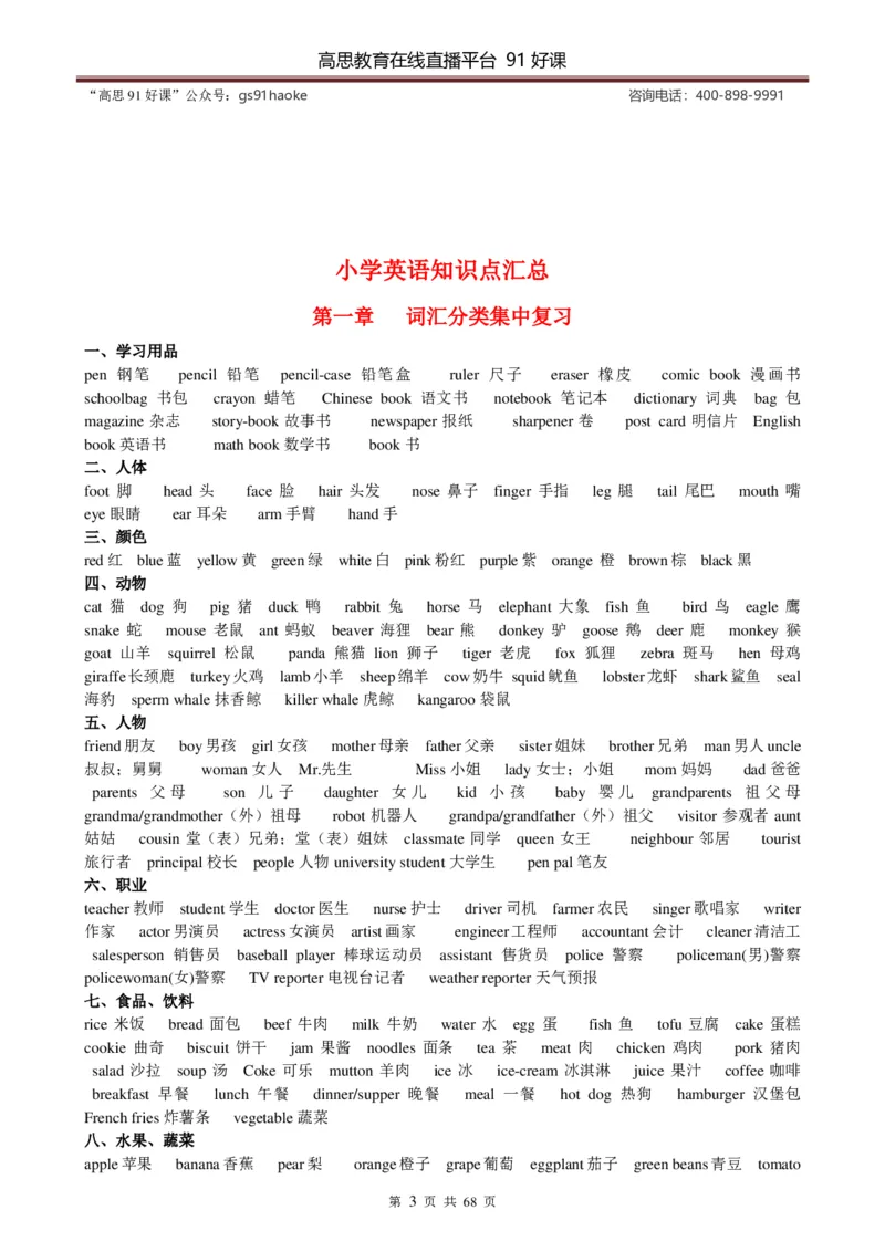 （超详）小学英语知识点归纳汇总_《初中全科目知识点汇总》_初高中知识点归纳汇总