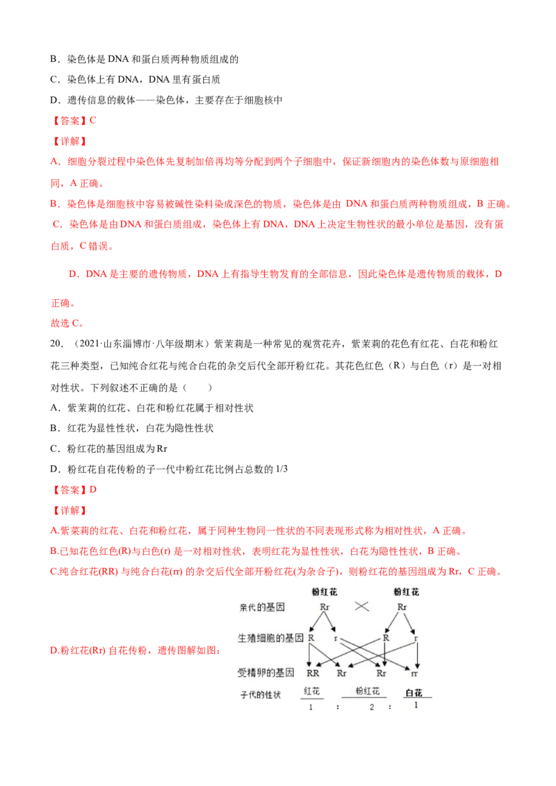 02生物的遗传和变异B卷（解析版）_初中全科电子版试卷练习试题_生物_生物8下练习_人教生物8年级下单元试卷38份_第3套八年级生物下册单元试卷（人教版）06份