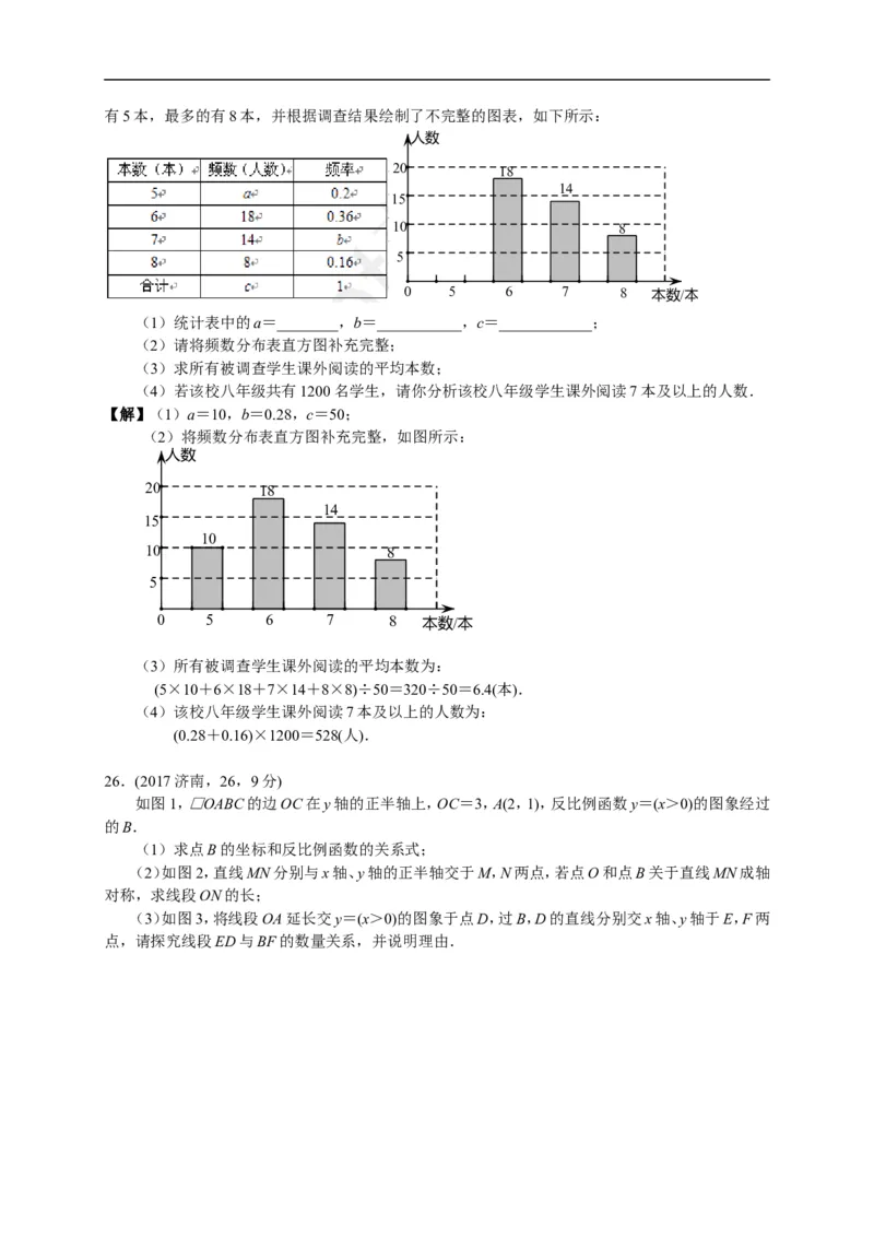 2017山东济南数学试卷+答案(word整理版)_山东历年中考真题_山东省历年中考真题2013~2024_初中数学历年真题（2013-2024）