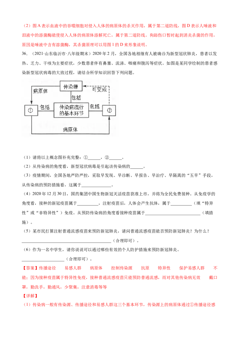 04传染病和免疫B卷（解析版）_初中全科电子版试卷练习试题_生物_生物8下练习_人教生物8年级下单元试卷38份_第3套八年级生物下册单元试卷（人教版）06份