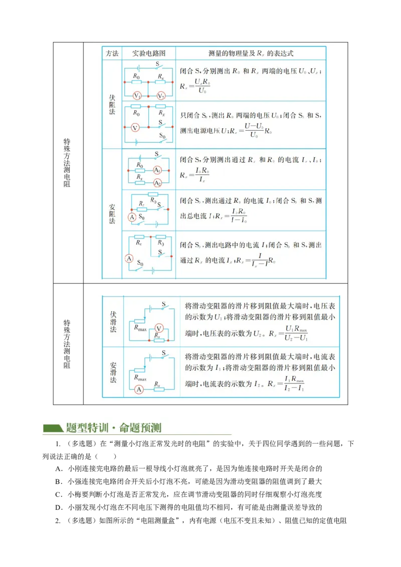 专题10欧姆定律（讲练）原卷版_8、物理总复习_8.中考物理总复习_2024年中考复习资料_二轮复习资料_完2024年中考物理二轮复习课件+讲义+练习（全国通用）_模块三（电磁学）