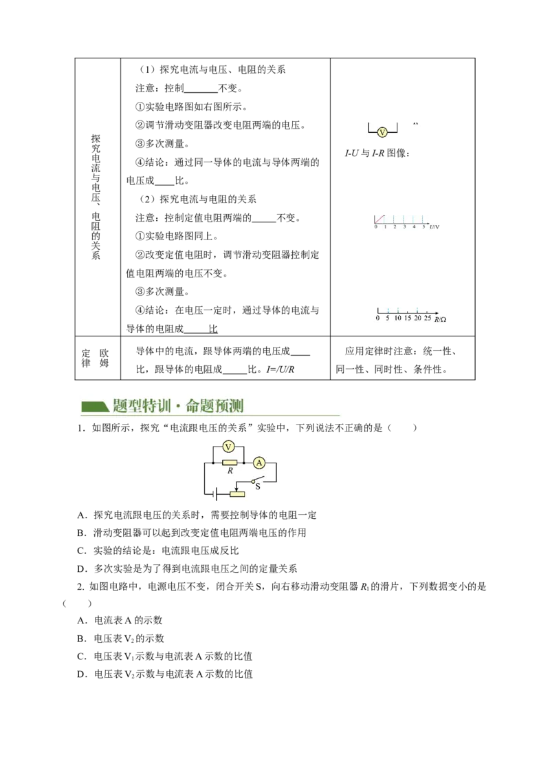 专题10欧姆定律（讲练）原卷版_8、物理总复习_8.中考物理总复习_2024年中考复习资料_二轮复习资料_完2024年中考物理二轮复习课件+讲义+练习（全国通用）_模块三（电磁学）