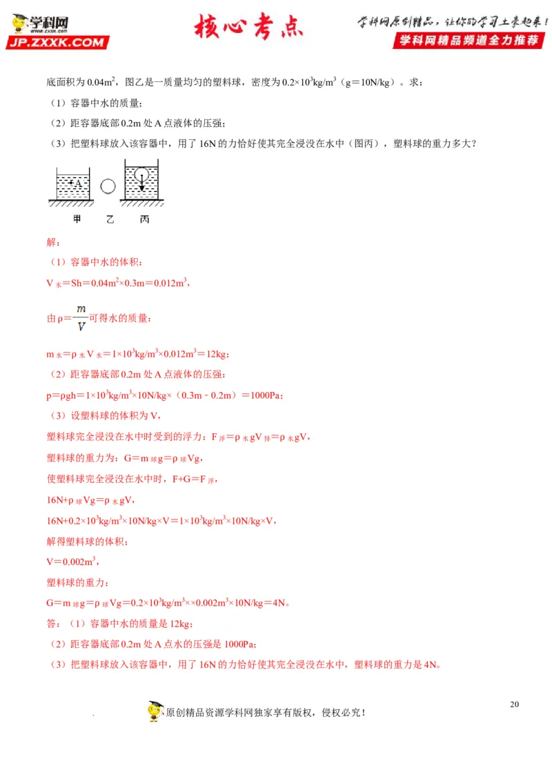 专题21压强与浮力综合（解析版）-2022年中考物理二轮专项复习核心考点突破与必刷题型汇编（全国通用）_8、物理总复习_8.中考物理总复习_2022年中考复习资料