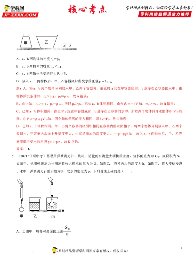 专题21压强与浮力综合（解析版）-2022年中考物理二轮专项复习核心考点突破与必刷题型汇编（全国通用）_8、物理总复习_8.中考物理总复习_2022年中考复习资料