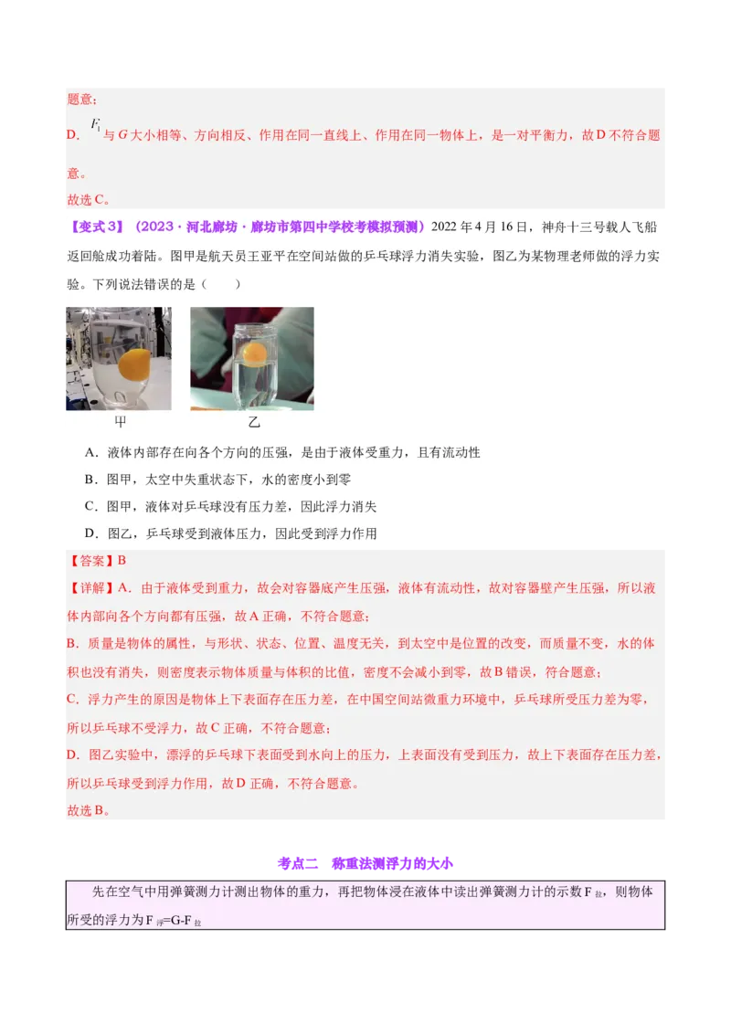 专题13浮力基础（解析版）_8、物理总复习_8.中考物理总复习_2024年中考复习资料_一轮复习资料_完备战2024年中考物理一轮复习讲义练习（全国通用）_教师版（含答案解析）