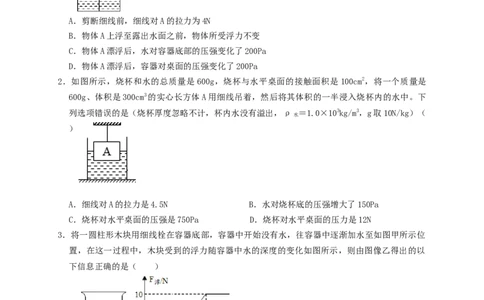 专题23浮力细线加水放水题型（知识点复习+例题讲解+过关练习）-备战2023年中考物理一轮复习考点帮（原卷版）_8、物理总复习_8.中考物理总复习_2023年中考复习资料_一轮复习